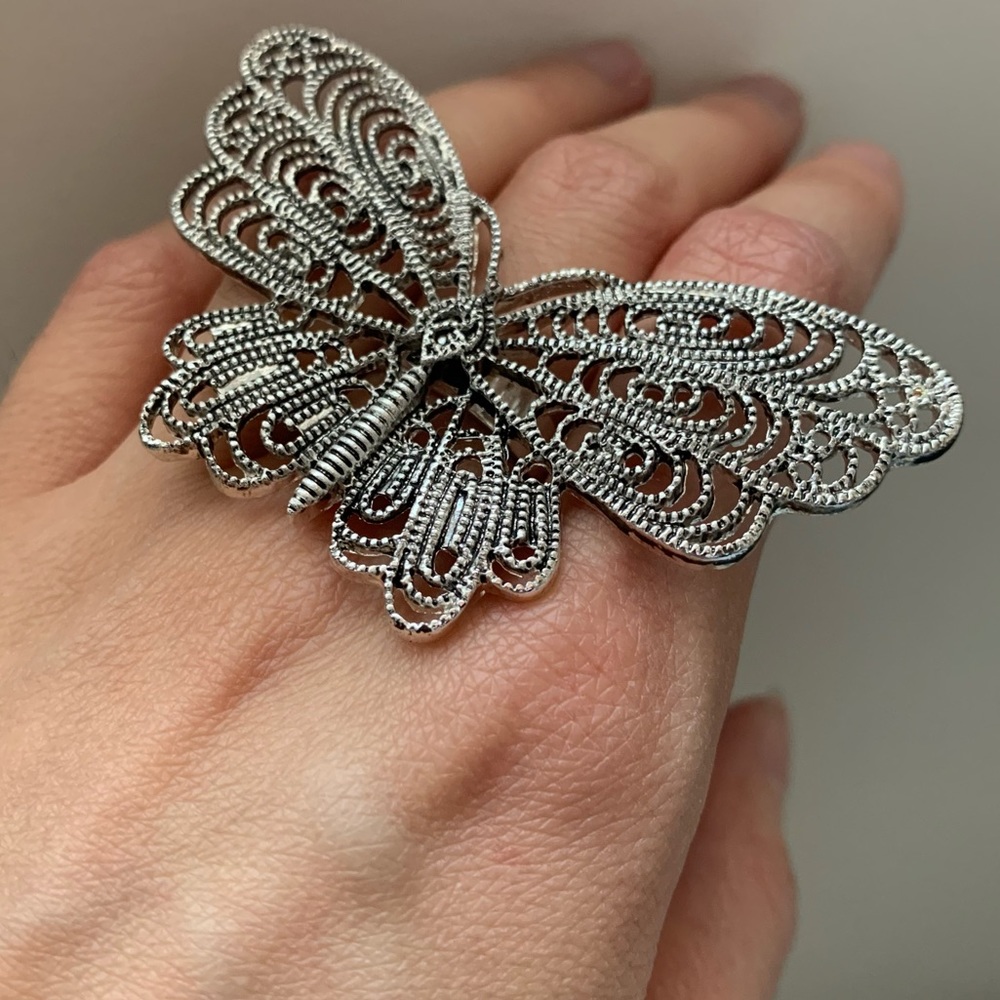 Silver Adjustable Butterfly Statement Ring